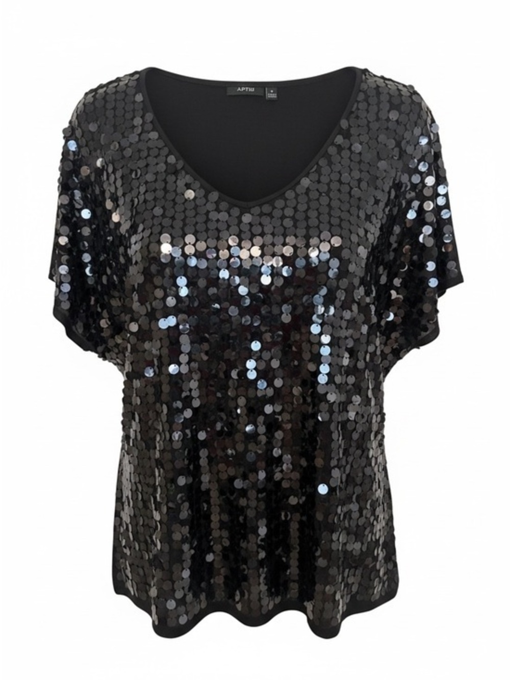 Apt. 9 Black Sequin V-Neck Short Sleeve Top